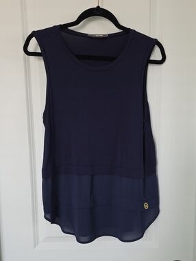 MICHAEL Michael Kors Navy Layered Sleeveless Top with Gold Logo